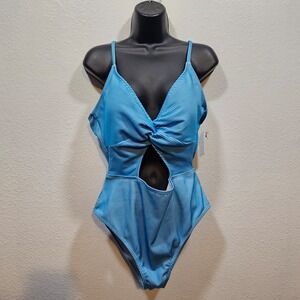 New! Decree Women's Blue and White Striped One Piece Swimsuit Size Large